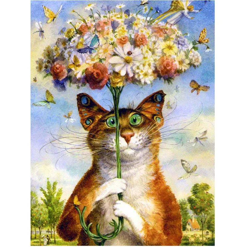 Diy Diamond Embroidery Cat Pattern Diamond Painting Flower Umbrella Full Square Resin Drill Bedroom Decor Wall Sticker