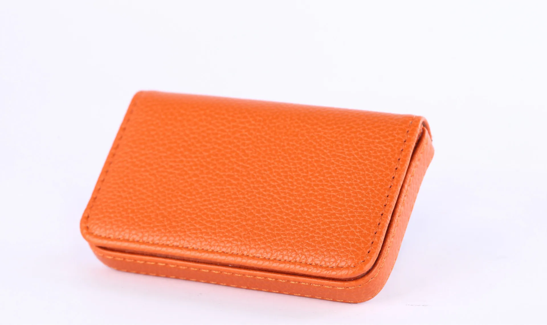 EZONE 1PC Business Card Holder PU Leather High Quality Card Bag High-end Rose Red/Apricot/Coffee 9 Color Magnetic Button Design - Color: Orange