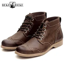 Мужские ботинки в стиле ретро с перфорацией типа «броги», дышащие ботинки из натуральной кожи в британском стиле, повседневные ботинки на шнуровке с высоким берцем, zapatos hombre