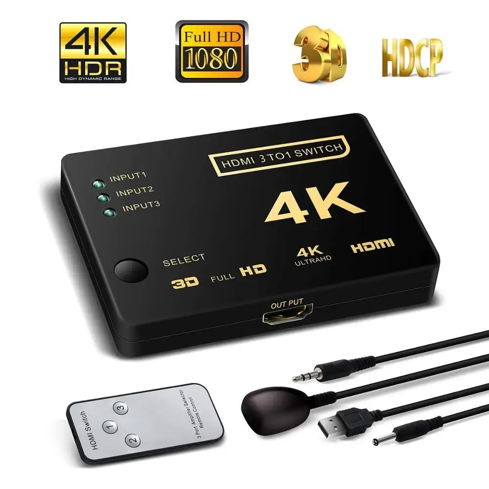 HDMI переключатель селектор 3x1 коробка Ultra HD 2160P/60 Гц для HDTV Xbox PS3 PS4 мультимедиа |