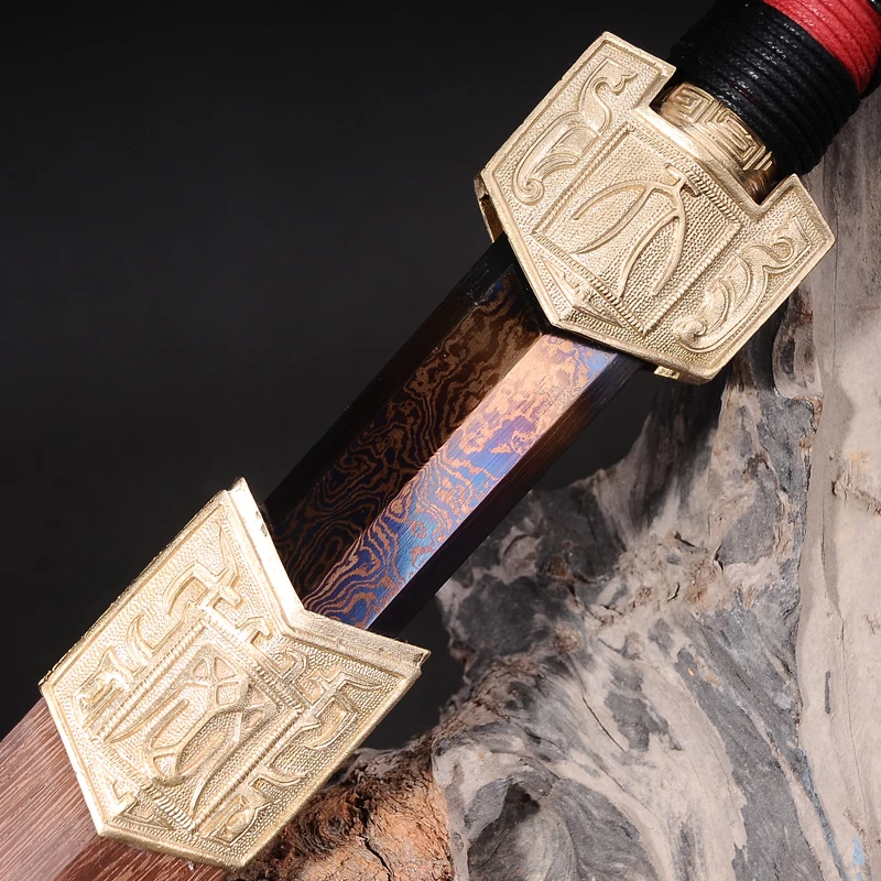 

H-quality Home Decoration Chinese Sword Blue Blade Sword Hand-made Damascus Folded Steel Full tang Blade Collection sword