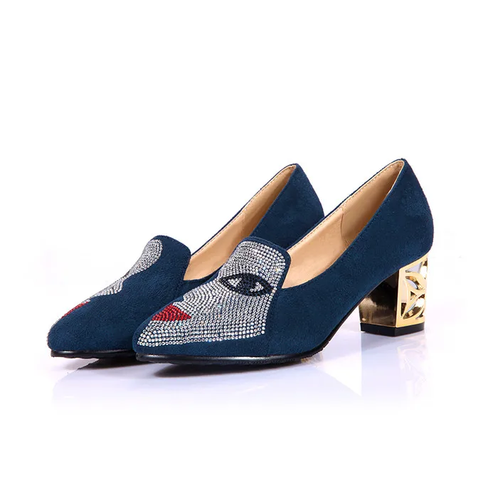 Meotina/женские туфли-лодочки женская обувь на толстом каблуке женские осенние туфли-лодочки на золотистом каблуке Женская обувь для вечеринок, большие размеры 33-46, 12 - Цвет: Синий