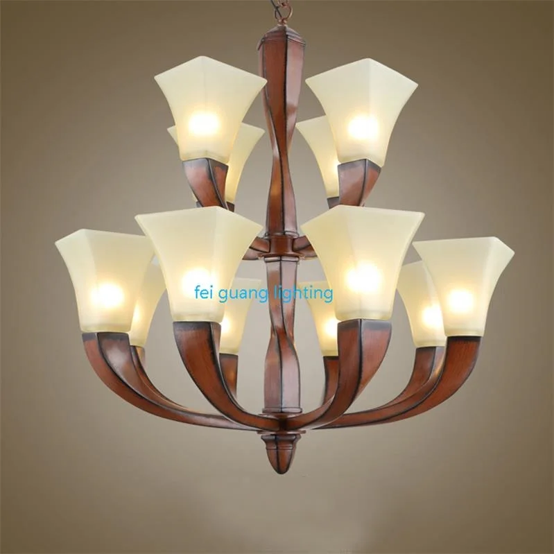 12 lights Американская люстра Европейская сельская гостиная Смола лампа Средиземноморский простой Ресторан спальня кованого железа ретро лампы - Цвет абажура: 12 lights