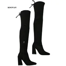Koovan/Для женщин ботфорты осень г. и Зимние Модные принцессы обувь на молнии с острым носком на толстом высоком каблуке Бретели для нижнего белья Для женщин Сапоги и ботинки для девочек