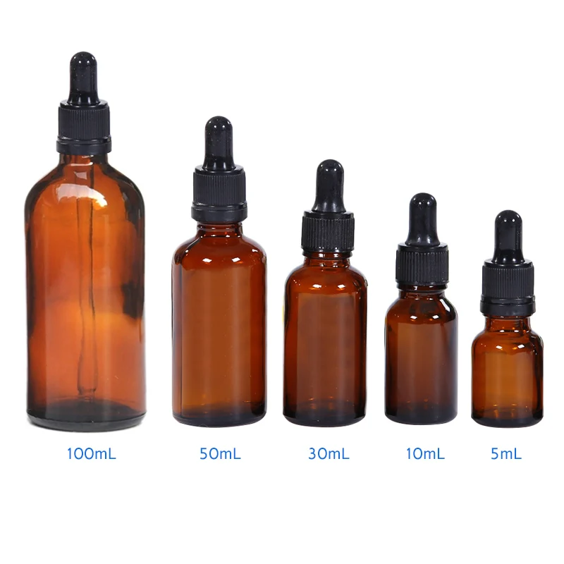 

5-100ML Reagent Eye Dropper Drop Amber Glass Aromatherapy Liquid Pipette Bottle Refillable Glass Bottles