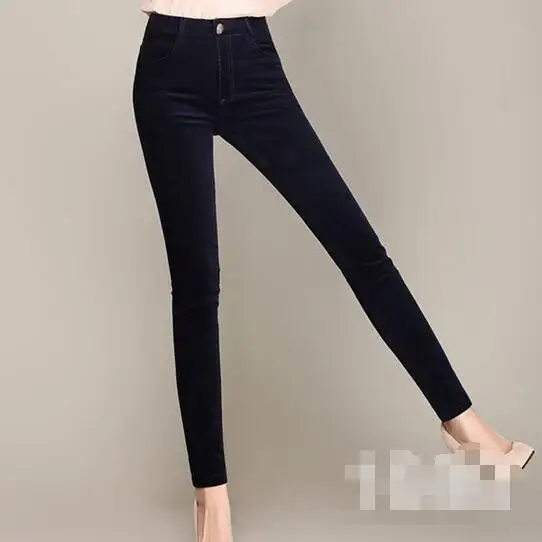 Spring Velvet High waist pants corduroy high quality trousers straight stretch Slim large size DF546 | Женская одежда