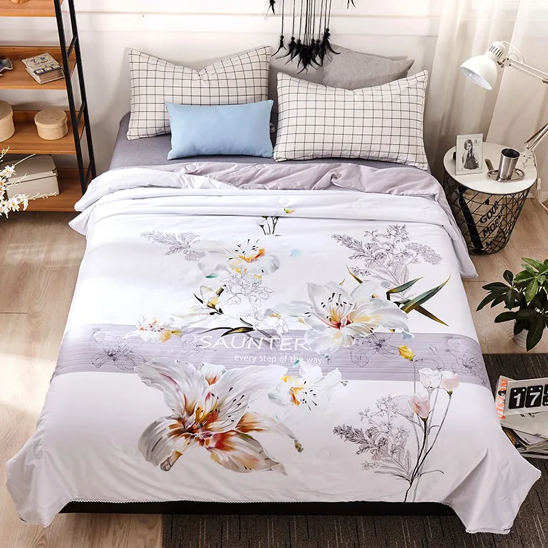 TUTUBIRD Egyptian Cotton Quilt Summer thin pastoral bedlinen blanket Cool soft 100 long stapled
