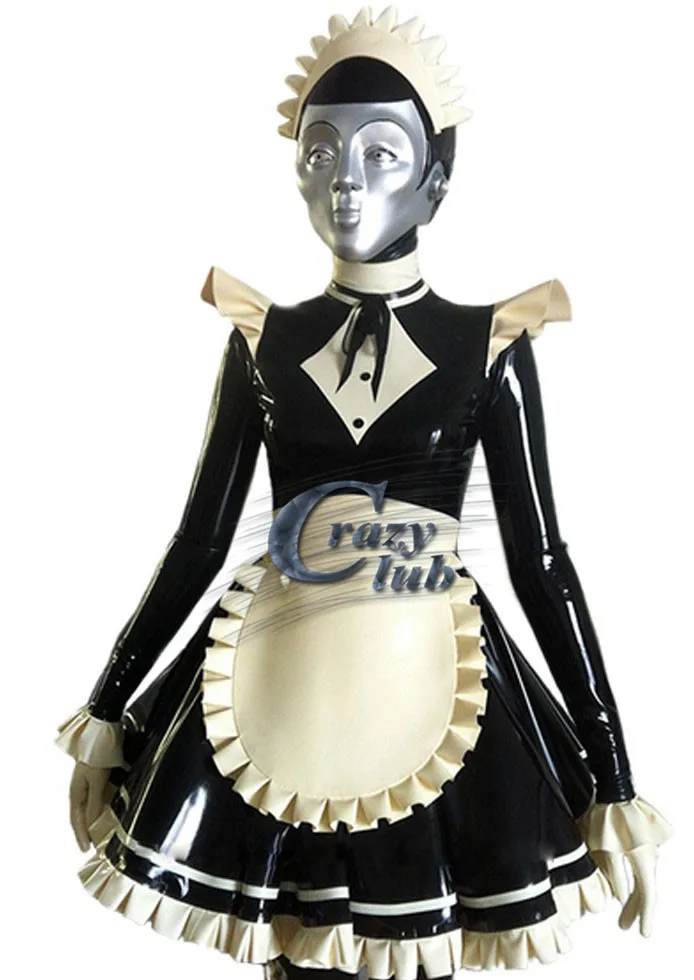 Sex Women Latex Costume Maid Exotic Apparel With Hat 100