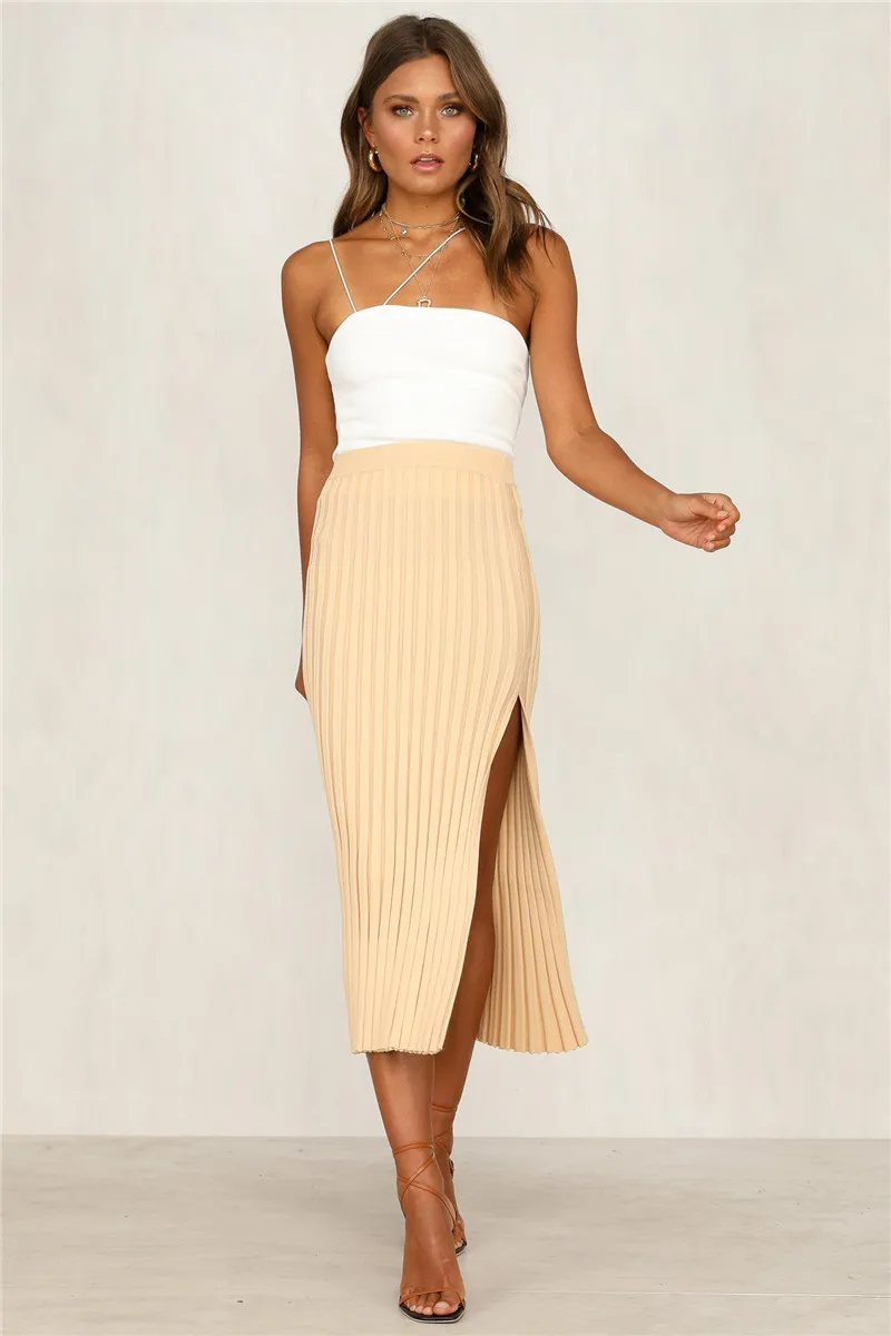 White Knitted Skirts Women Fashion Split Sexy Bodycon Skirts Shorts Ladies Elegant Party SKirts faldas mujer moda