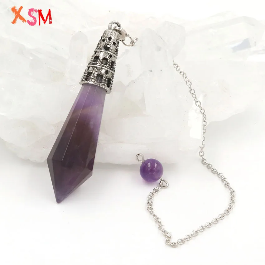 

xinshangmie Silver Plated Natural Amethysts Hexagonal Prism Pyramid pendulum Pendants Charm Jewelry Gift 1Pcs