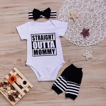 

3 PCS 0-18M Summer Newborn Clothing Set Letter White Bodysuit + Striped Tie + Striped Socks H8