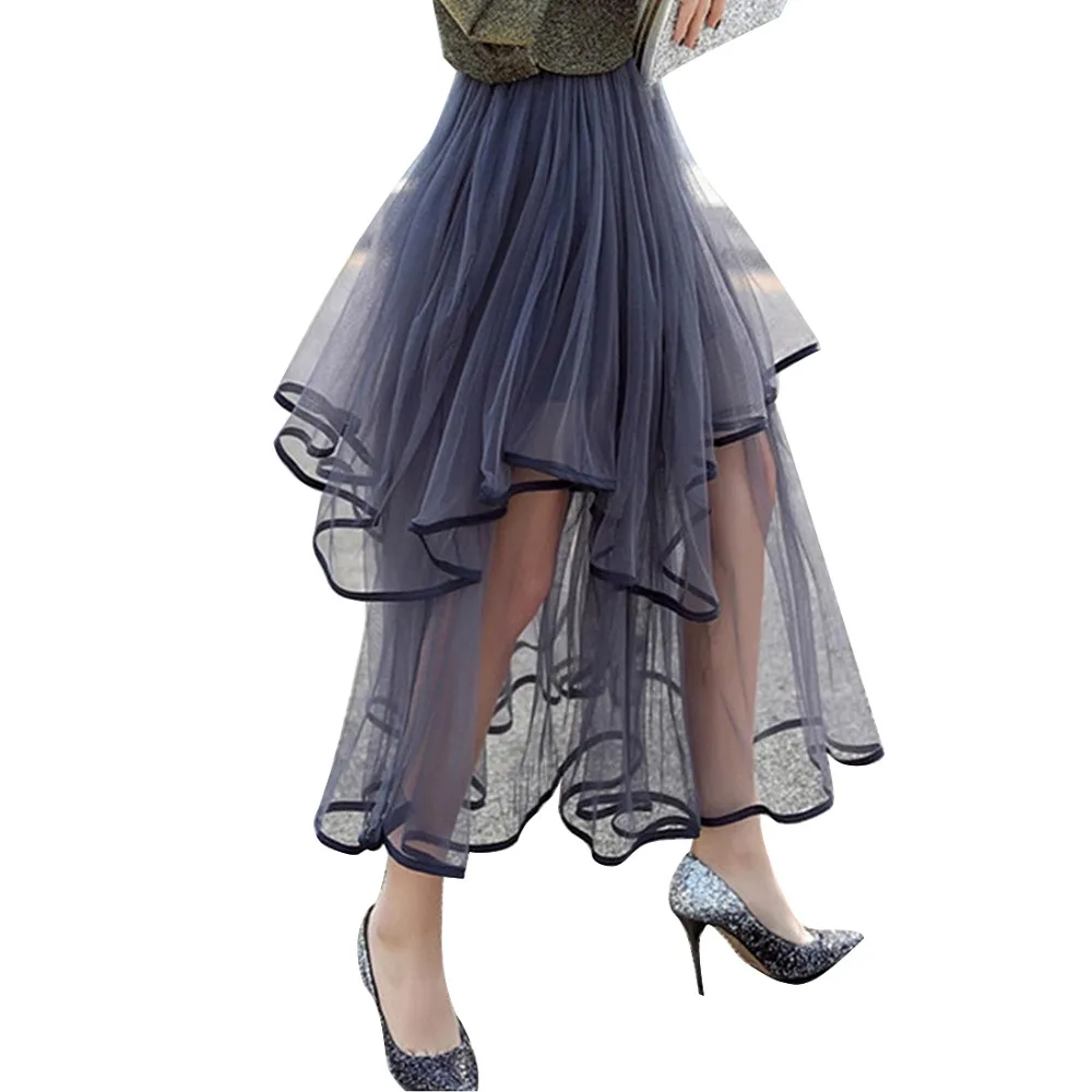 U-SWEAR 2018 Для женщин модные нерегулярные юбка Высокая Талия Beach шифон юбка-пачка эластичный пояс Цветочные Boho Тюлевая юбка
