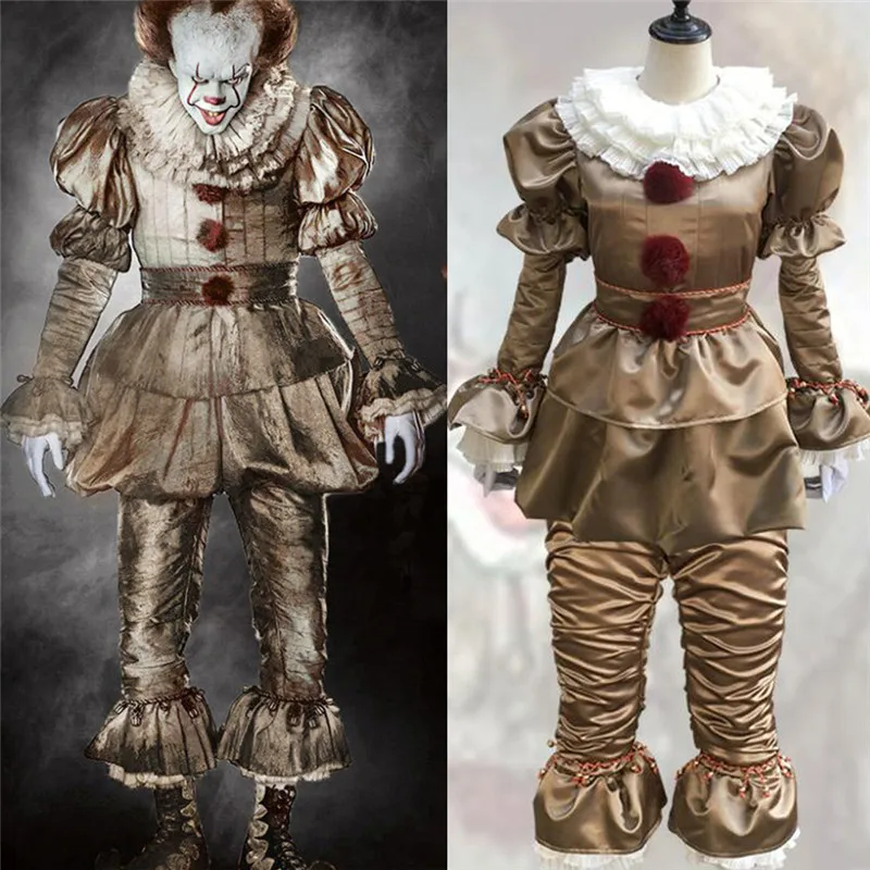 

Movie Stephen King's It Pennywise Cosplay Costume Scary Joker Suit Adult Fancy Halloween Party Terror Evil Clown Clothes Mask