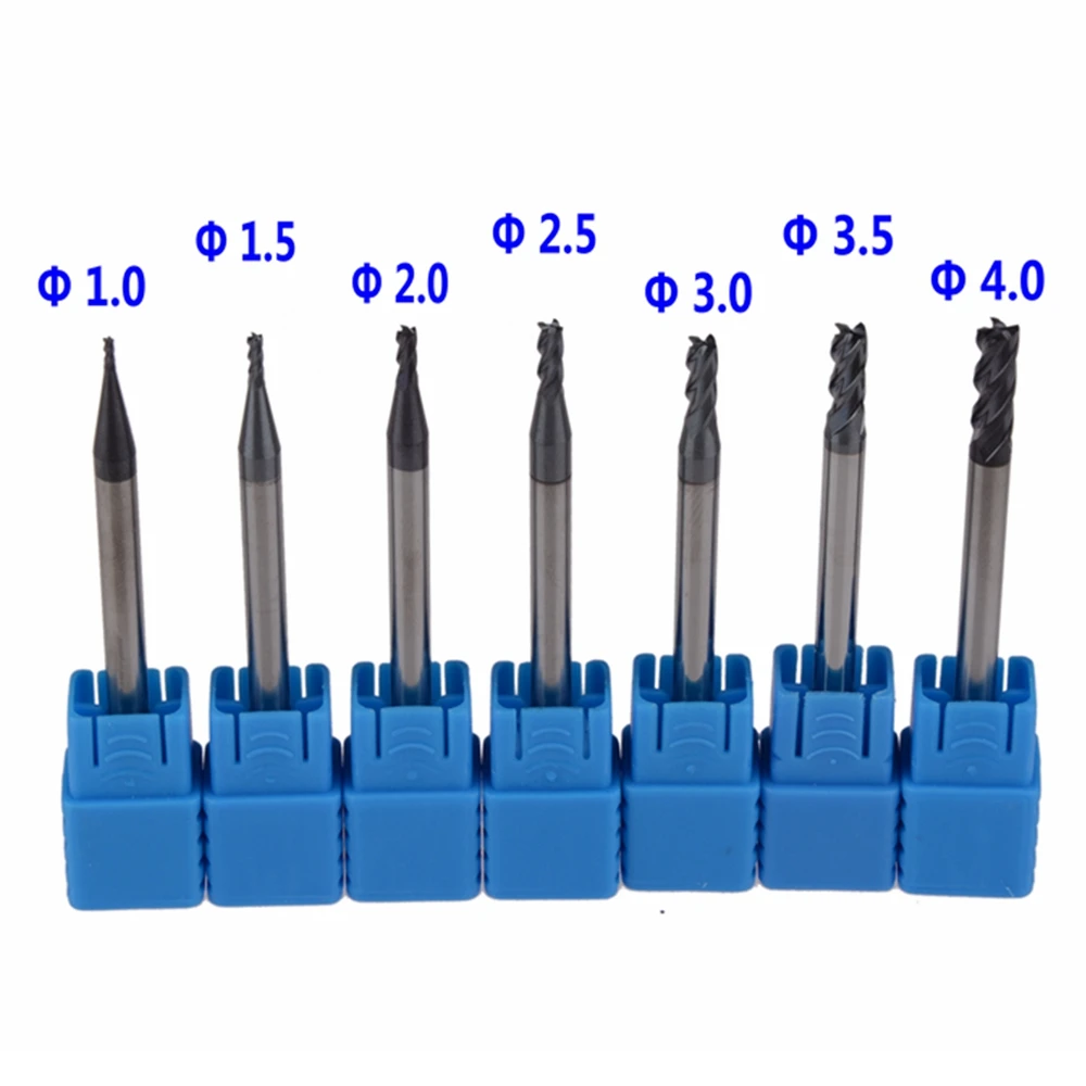 7Pcs HRC45 1 4mm Four Flutes Micro Solid Carbide Face End Mill CNC
