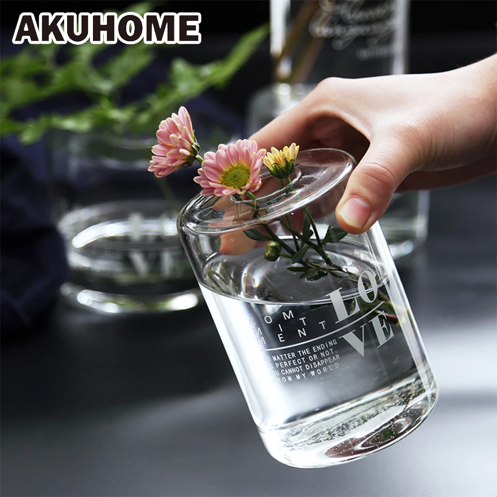 

Small lovely transparent glass vase Simple and creative Candle Holders European lovely Office decoration AKUHOME