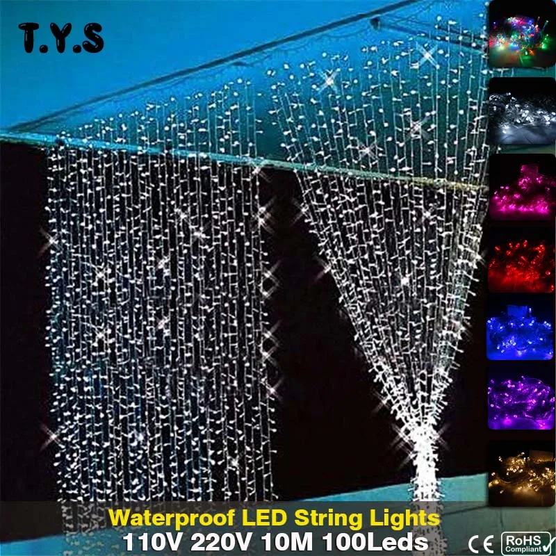 

LED String Light 10M Waterproof 110V 220V 100 Leds Holiday String Lighting 9 Colors Christmas Lights Party Outdoor Decoration
