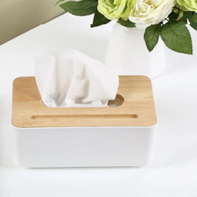  Plastic Tissue Box With Wood Cover Solid Wood Napkin Holder Case Simple Stylish Handkerchief Box Wh