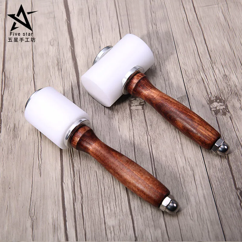 

DIY Manual Leather Ling Chop Wooden Handle Cylindrical Nylon Hammers Carved Hammer Printing Tools Leather Carve