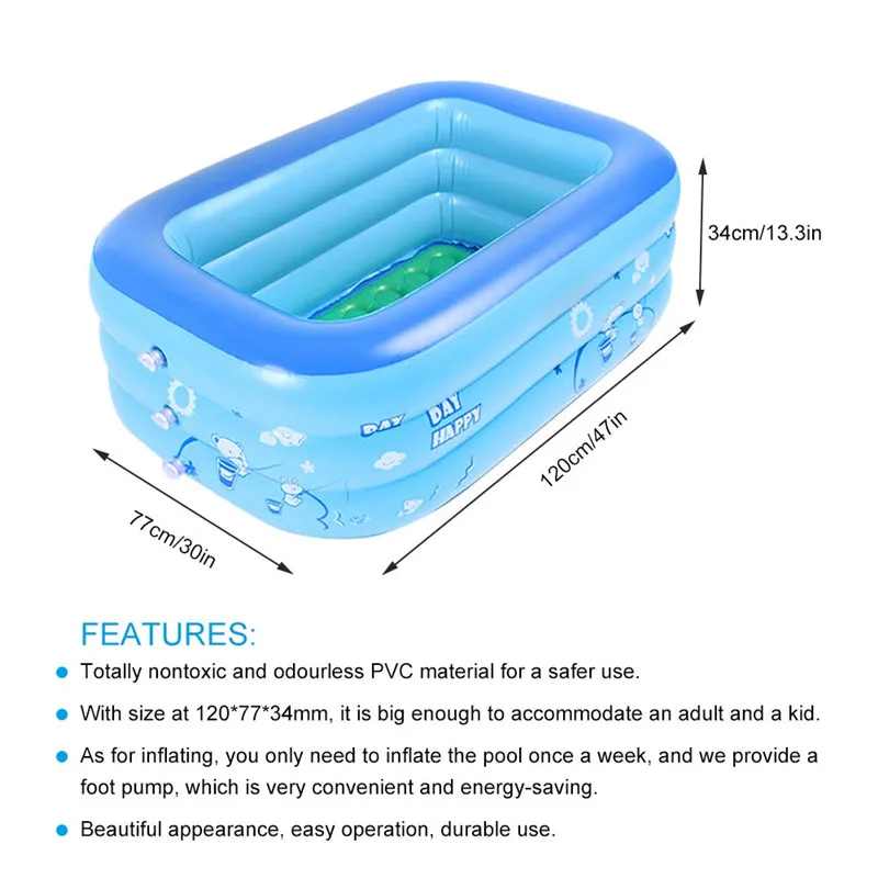 120 см детский квадратный плавательный бассейн, детский надувной детский бассейн для домашнего использования, Детская ванна для купания, надувной бассейн, аксессуары для плавания