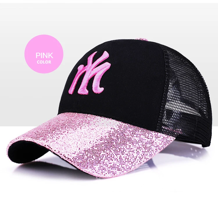 QIXINCAT New Fashion Shiny Glett Women Summer Sports Outdoors Adjustable Mesh Baseball Cap NY Embroidery High Quality Punk Hat