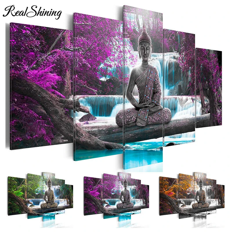 

5pcs Diamond Embroidery 5D DIY Diamond Painting Buddha Waterfalls full square Mosaic Cross Stitch picture of Rhinestones FS3068