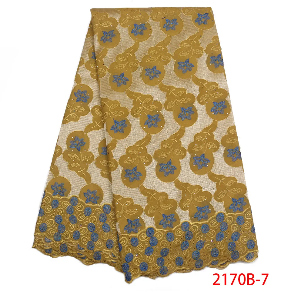 Striped Swiss Voile Lace In Switzerland African Fabric Nigerian Cotton Laces Material 5 Yards Yellow GD2170B-2 | Дом и сад