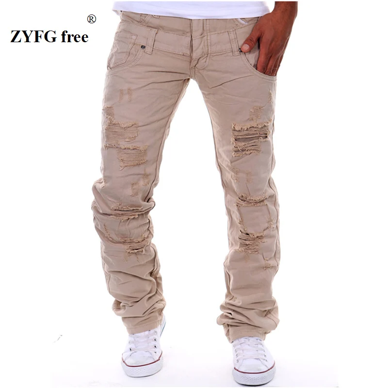 

New style 2017 men's Fashion leisure long pants men personality many hole decorate popular casual Cargo Pants full length