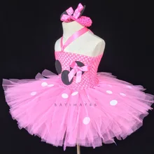 Милые девушки Розовая Толстовка для девочки с рисунком, юбкой-пачкой для маленьких девочек платье-пачка, 2 слоя: вязание крючком платье с фатиновой юбкой с белыми точками и повязка на голову с цветком, детский праздничный костюм платье для танцев