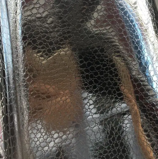 

Silver crocodile pattern Lacquer shiny mirror Coating PU leather fabric bag dress gloves diy Dance Garment textiles fabric,A524