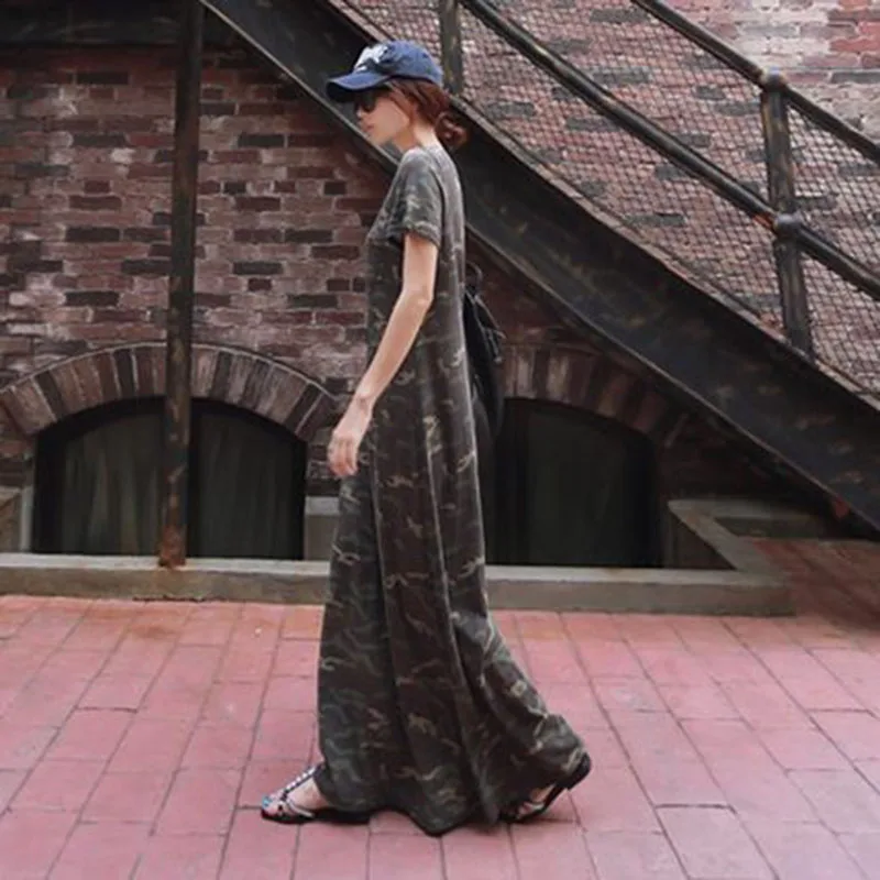 

Short Sleeve Camouflage Dress Women Summer 2019 Plus Size Dresses Elegant For Woman Long Casual Slim Dresses Maxi A484