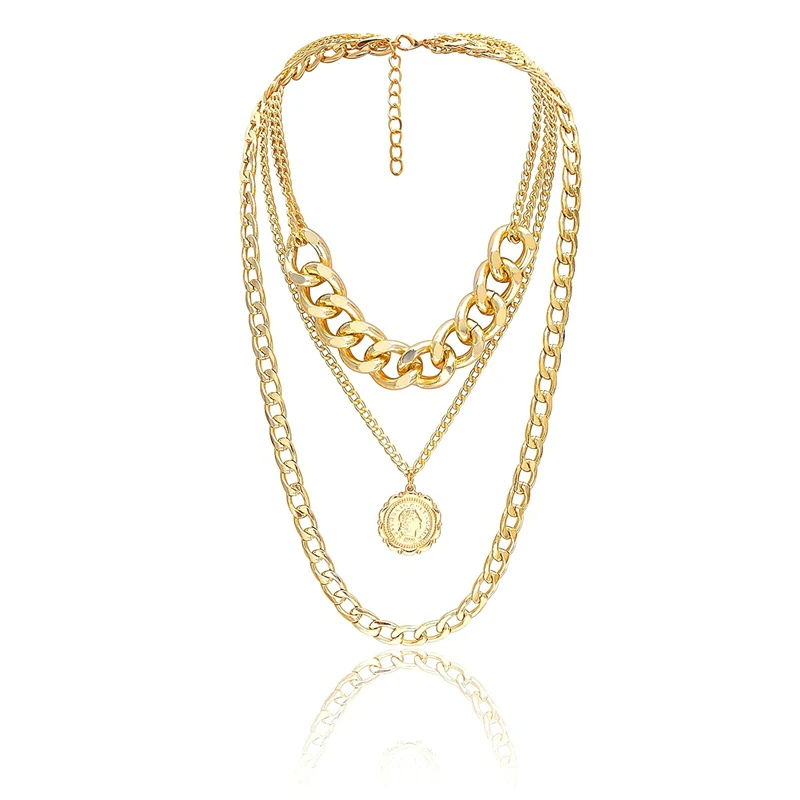 ROMAD многослойное женское ожерелье с тяжелой металлической текстурой, Королевское ожерелье с подвеской, цепочка на свитер, модное ювелирное изделие R3 - Окраска металла: Золотой цвет