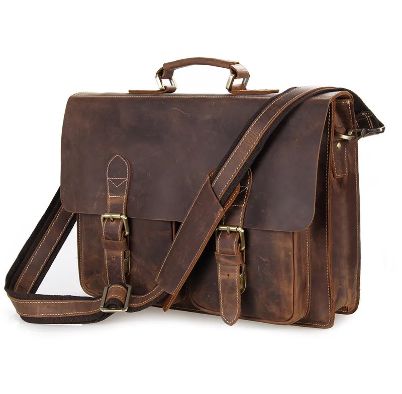 

Business Men Briefcase S649-40 Brown Color Vintage Men Genuine Crazy Horse Leather Messenger Bag Shoulder Portfolio Laptop Bag