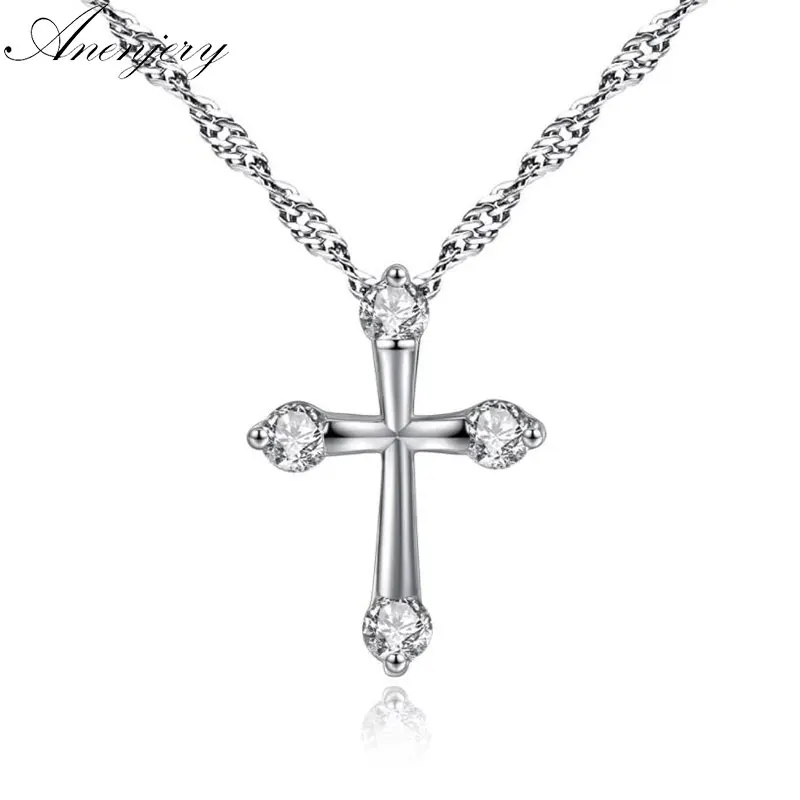 

Anenjery Classical Fashion Crystal Zircon Cross Pendant Necklace For Women Best Gift kolye T-N42