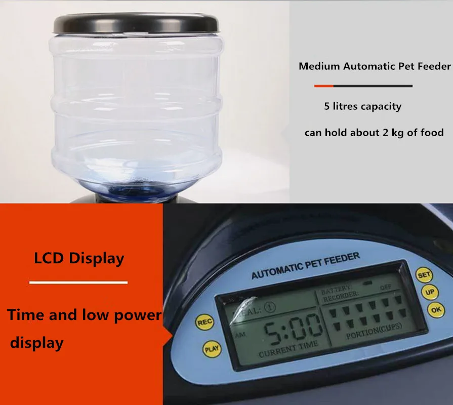 5.5L большой емкости записи lcd цифровой автоматический питатель для домашних животных Timed сухой корм Автоматическая чаша дозатора для собак и кошек