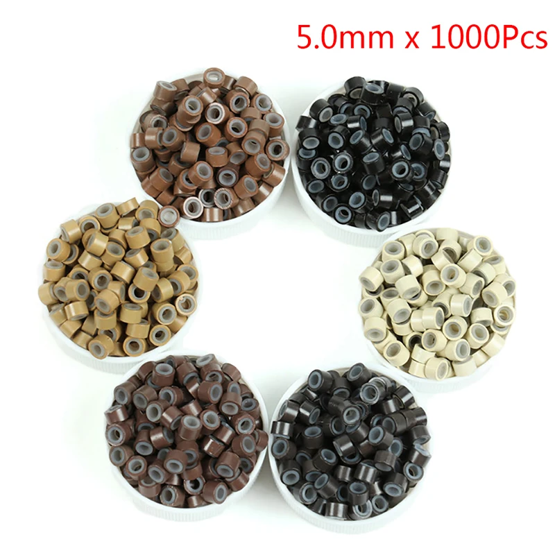 1000 pcs 5mm silicon lined Micro Links Rings Beads Hair Feather Extensions 6 Colors Optional