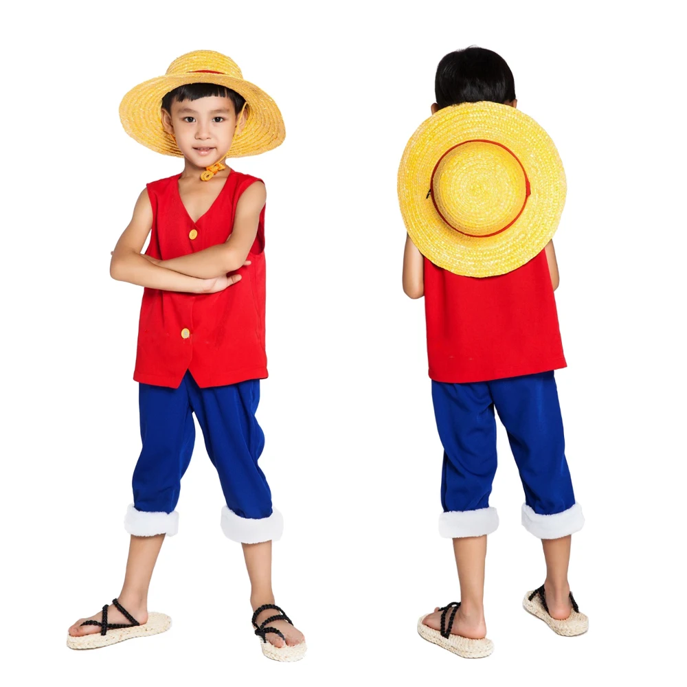 

kid's One piece Cosplay Costume Monkey D Luffy clothes 1st Cosplay for baby boy girl T Shirt Clothes + Pants + Hat