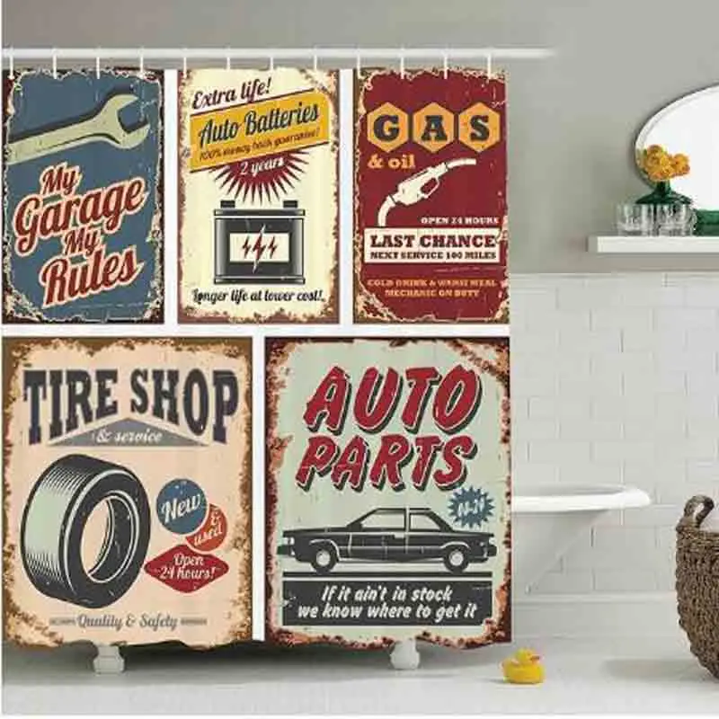 

New Product Vintage Car Metal Signs Automobile Bath Waterproof Shower Curtain Bathroom Curtains Size 150x180cm,165x180,180x180cm