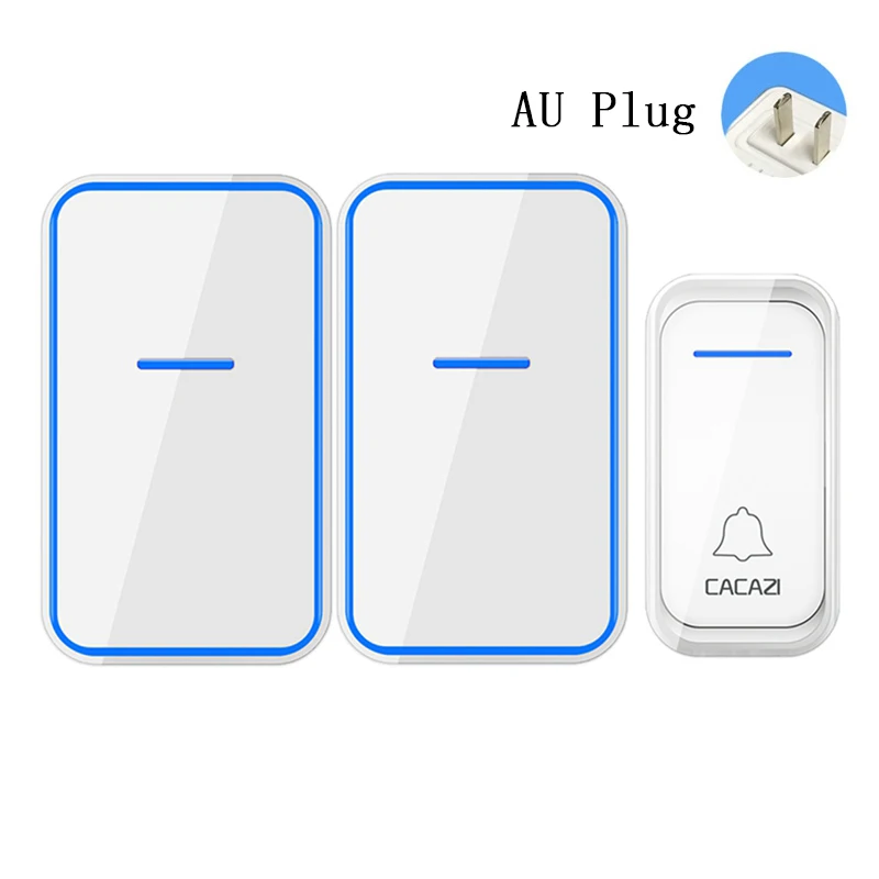 Домашний Беспроводной дверной звонок без батареи 200 м водонепроницаемый Светодиодный светильник на батарейках беспроводной звонок 1 2 кнопки и приемник EU US UK AU Plug - Цвет: white AU Plug 1x2
