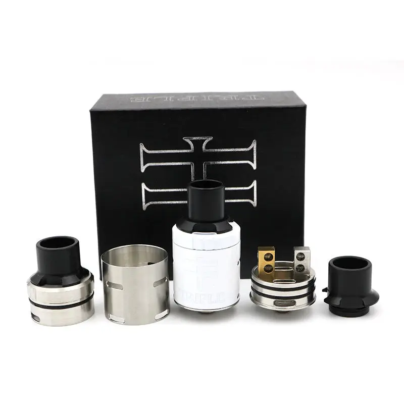 Triple RDA rebuildable dripping atomizer vape tank with delrin chuff