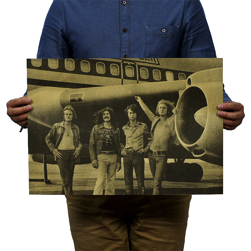 

DLKKLB Vintage Rock Band Led Zeppelin Poster Bar Cafe Wall Sticker Music 51x35.5cm Kraft Paper Home Decoration Painting