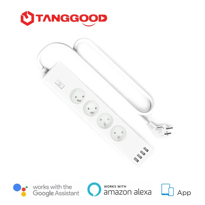 

TANGGOOD FR Smart WiFi Power Strip 4-Port USB Support Alexa & Google Assistant App Remote Control WiFi Socket Surge Protector
