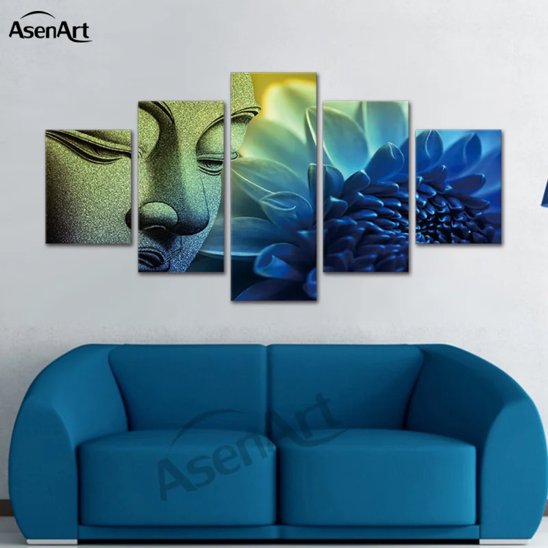5 Panel Canvas Art Flower Buddha Canvas Painting Wall Picture Print Painting Home Decoration Living Room Framed Ready to Hang
