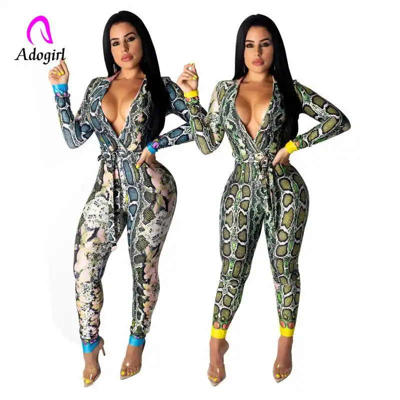 snake print jumpsuit long sleeve