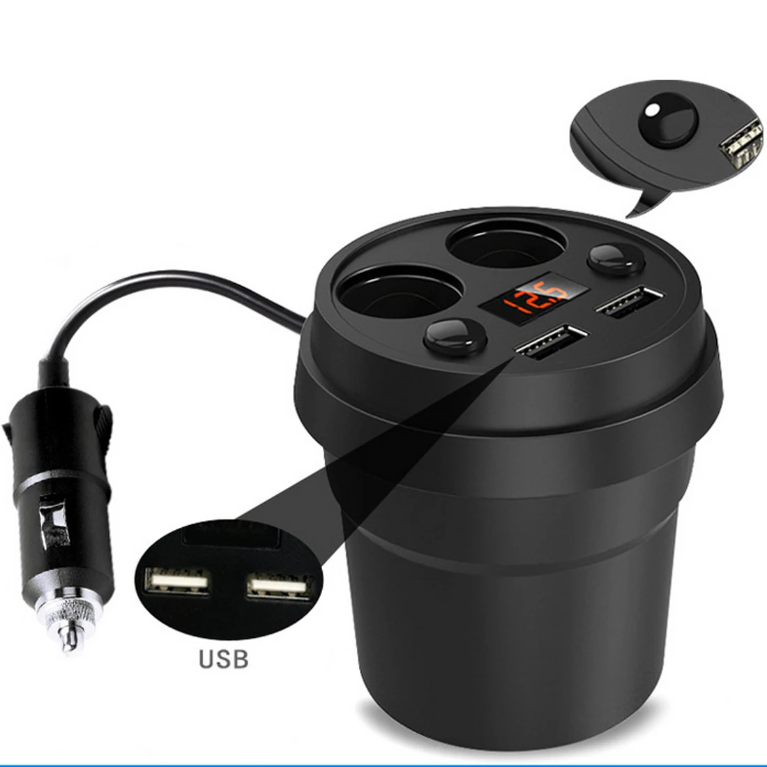 Dewtreetali Double USB Output Cup 2.4A DC12 24V Car Cigarette Lighter