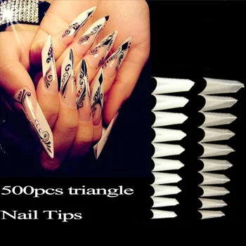 

500pcs Curved False Nails Full Cover French Triangle Fake Nails Long Artificial Nails