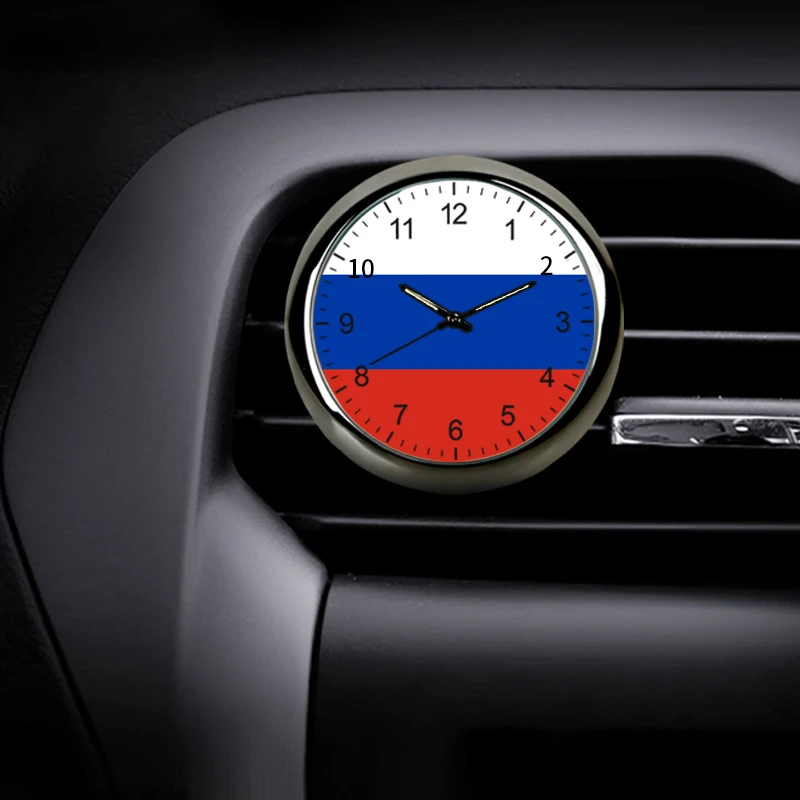 Luminous Car Clock Dashboard Air Outlet Automobile Ornament Russia Flag Quartz Digital Pointer Goods Watch Interior Accessories