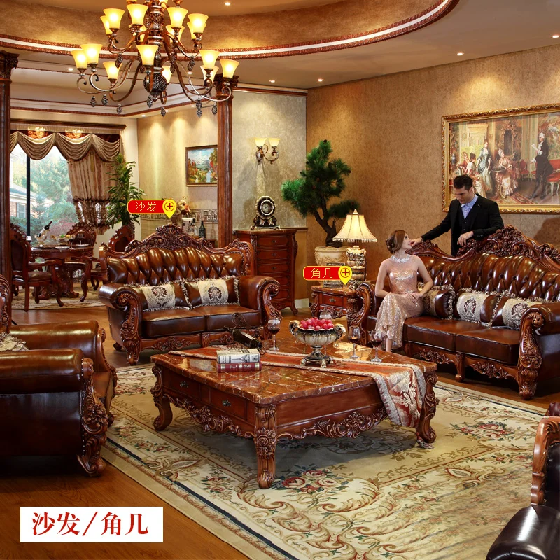 Luxury classic European and American style furniture set Modern Leather Sofa marble center table tv stand Living Room Furniture Luxury classic European and American style furniture set Modern Leather Sofa marble center table tv stand Living Room Furniture