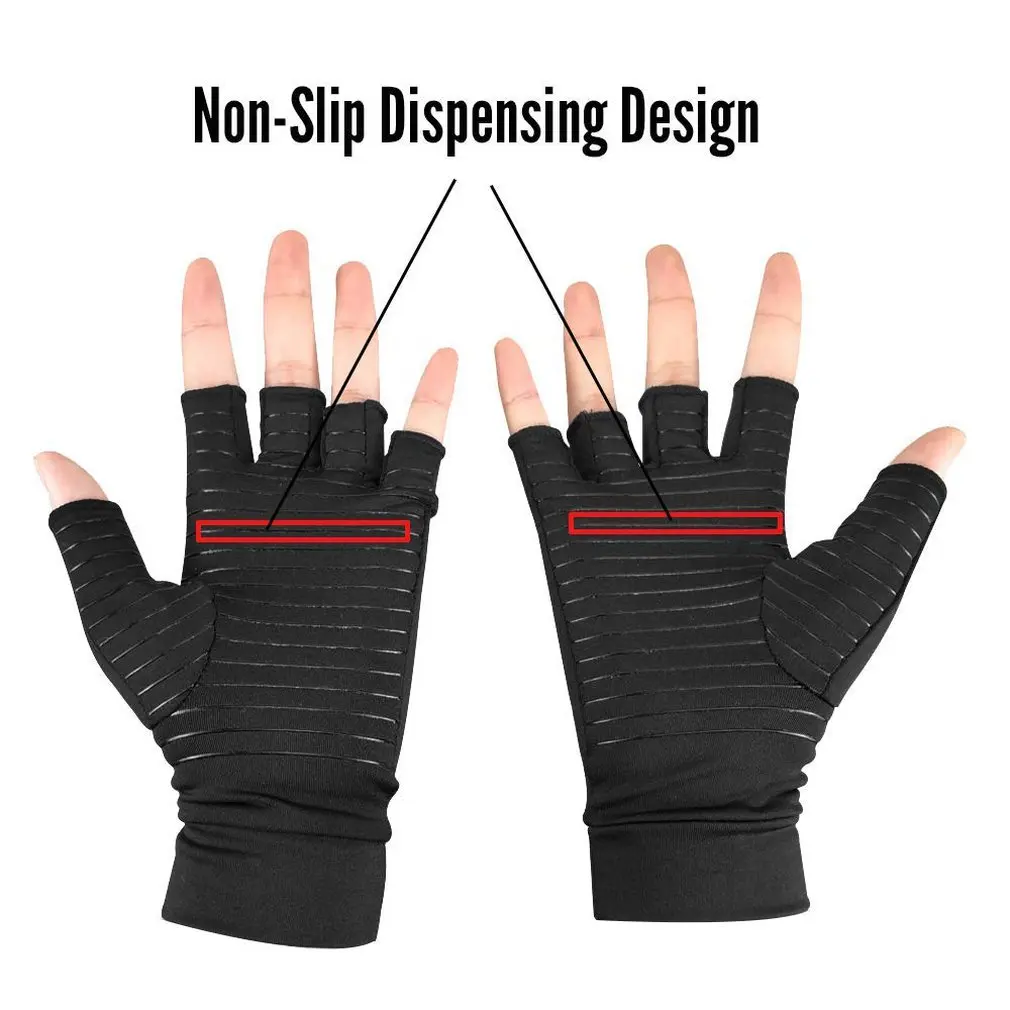 

Copper Compression Gloves Arthritis Fit Carpal Tunnel Hand Wrist Brace Support Training Half Gloves