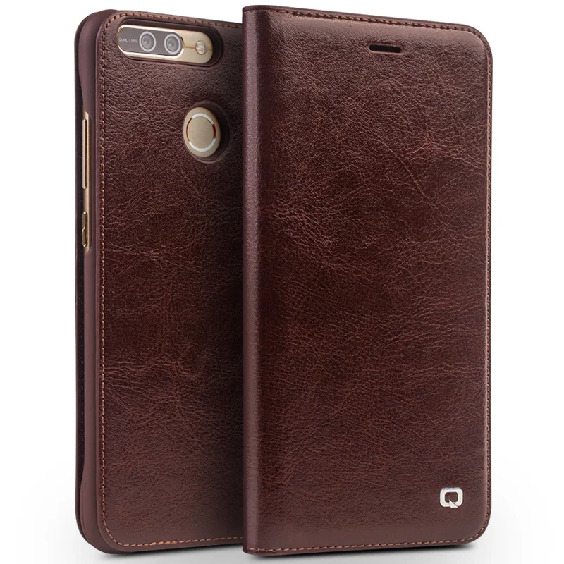 

QIALINO Case for Huawei Honor V9 Handmade Genuine Leather Wallet Flip Cover for Huawei Honor 8 Pro Luxury Ultra Slim Wallet Case