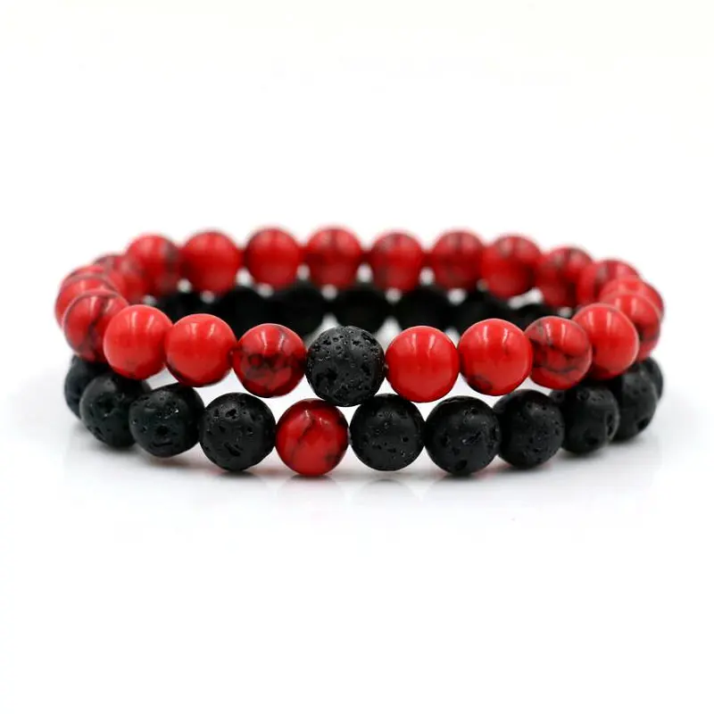 BPPCCR 2pcs/set Lava Stone Marble Yin Yang Lovers' Distance Bracelets Women Men Lucky Energy Fitness Bracelets & Bangles Gifts